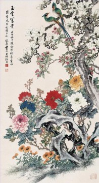 Caixian affluence birds and flowers 1898 old Chinese Oil Paintings